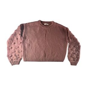 Moon & Madison XS Sweater Pale Pink Knit Bobble Sleeve Crew Neck Pullover Chunky